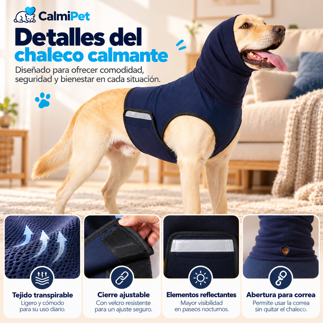 Chaleco calmante con capucha para perros