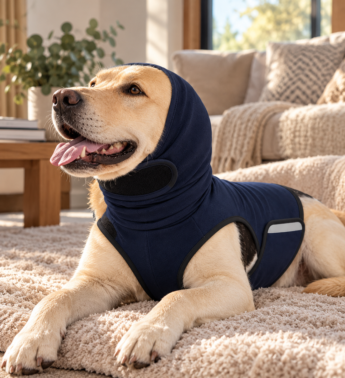 Chaleco calmante con capucha para perros