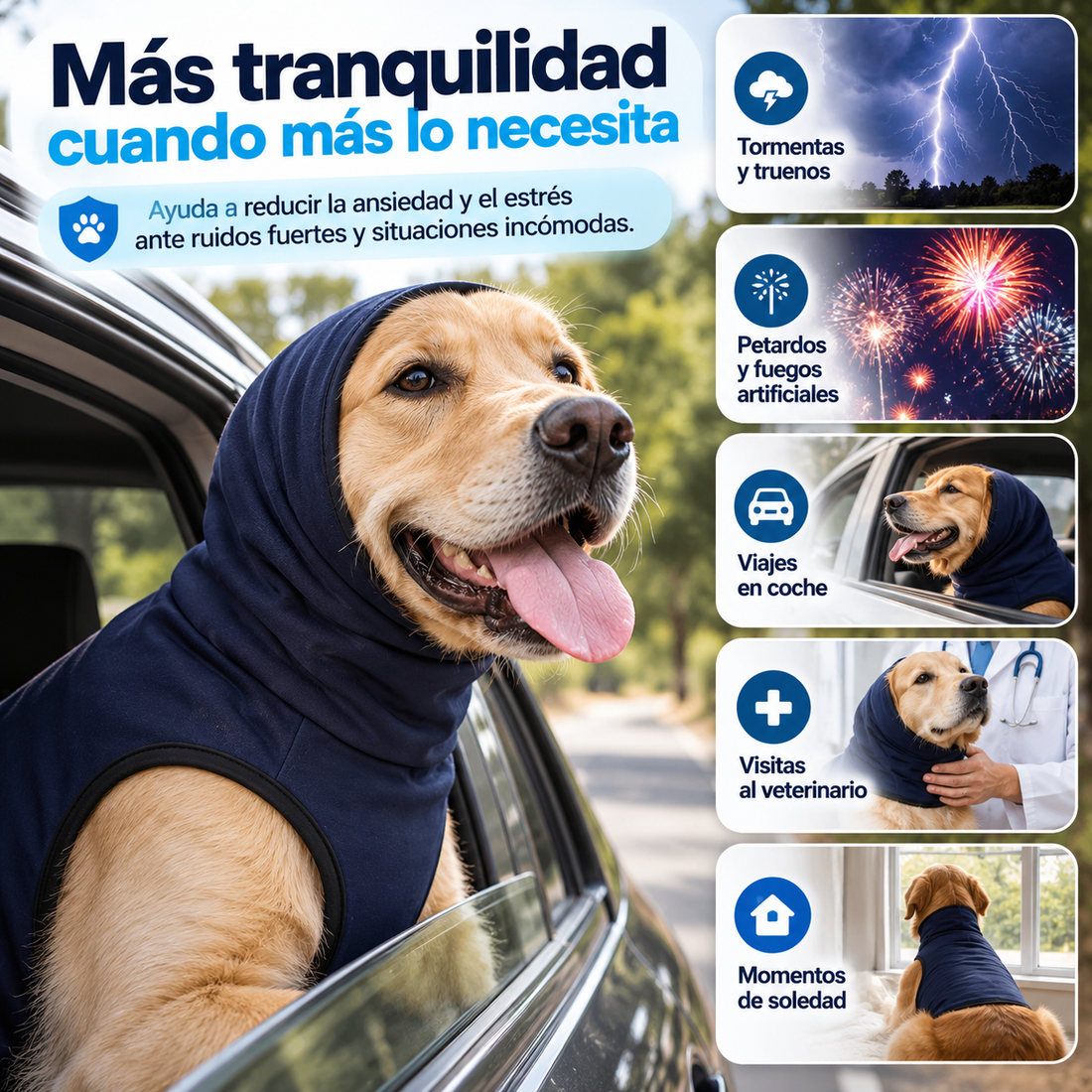 Chaleco calmante con capucha para perros